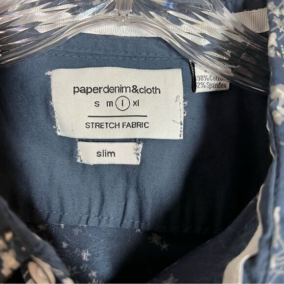 PaperDenim&Cloth Navy Blue Floral Stretch Long Sleeves Button Down Shirt Men’s L - Picture 4 of 6